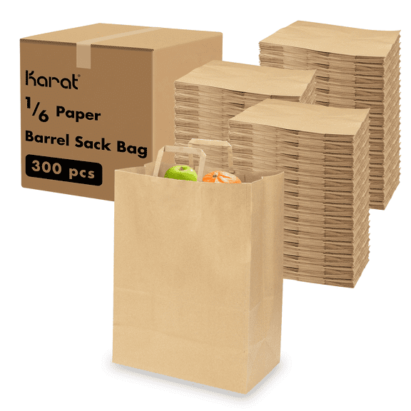 Karat [300 ct] 1/6 Paper Barrel Sack Bag with Flat Handle