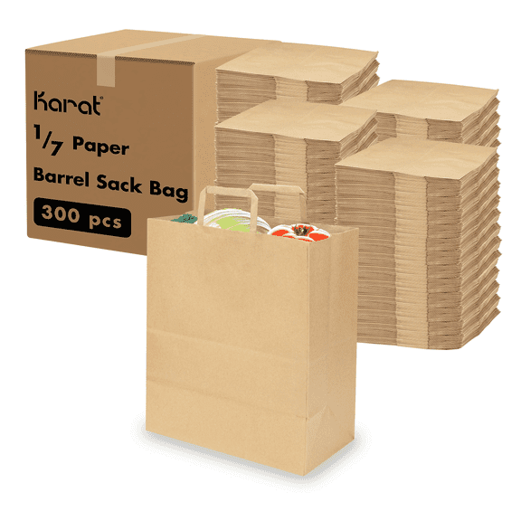 Karat [300 ct] 1/7 Paper Barrel Sack Bag with Flat Handle