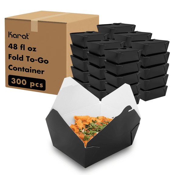 Karat [300 ct] Paper Fold To-Go Containers | 48 fl oz | Black