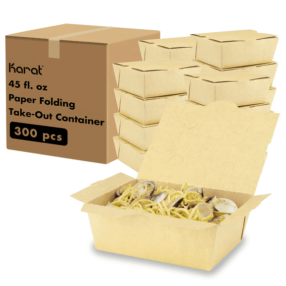 Karat [300 ct] Paper Folding Take-Out Container | Vented Holes | 45 fl. oz | Kraft