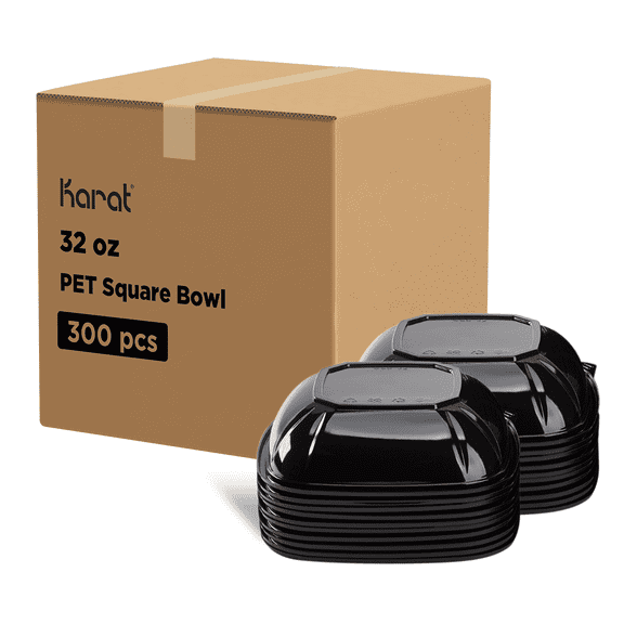 Karat 32 oz PET Square Bowl (Black) - 300 ct