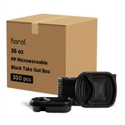 Karat 36oz PP Plastic Microwaveable Black Take Out Box, 2-compartments - 300 pcs