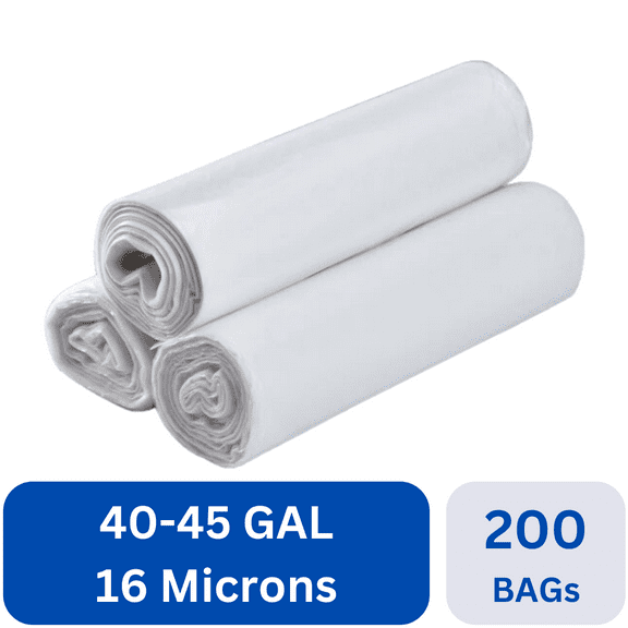 Karat 40-45 Gallon Trash Bags | 16 Microns | Clear High Density Garbage Can Liners | (40" x 48") 200 ct