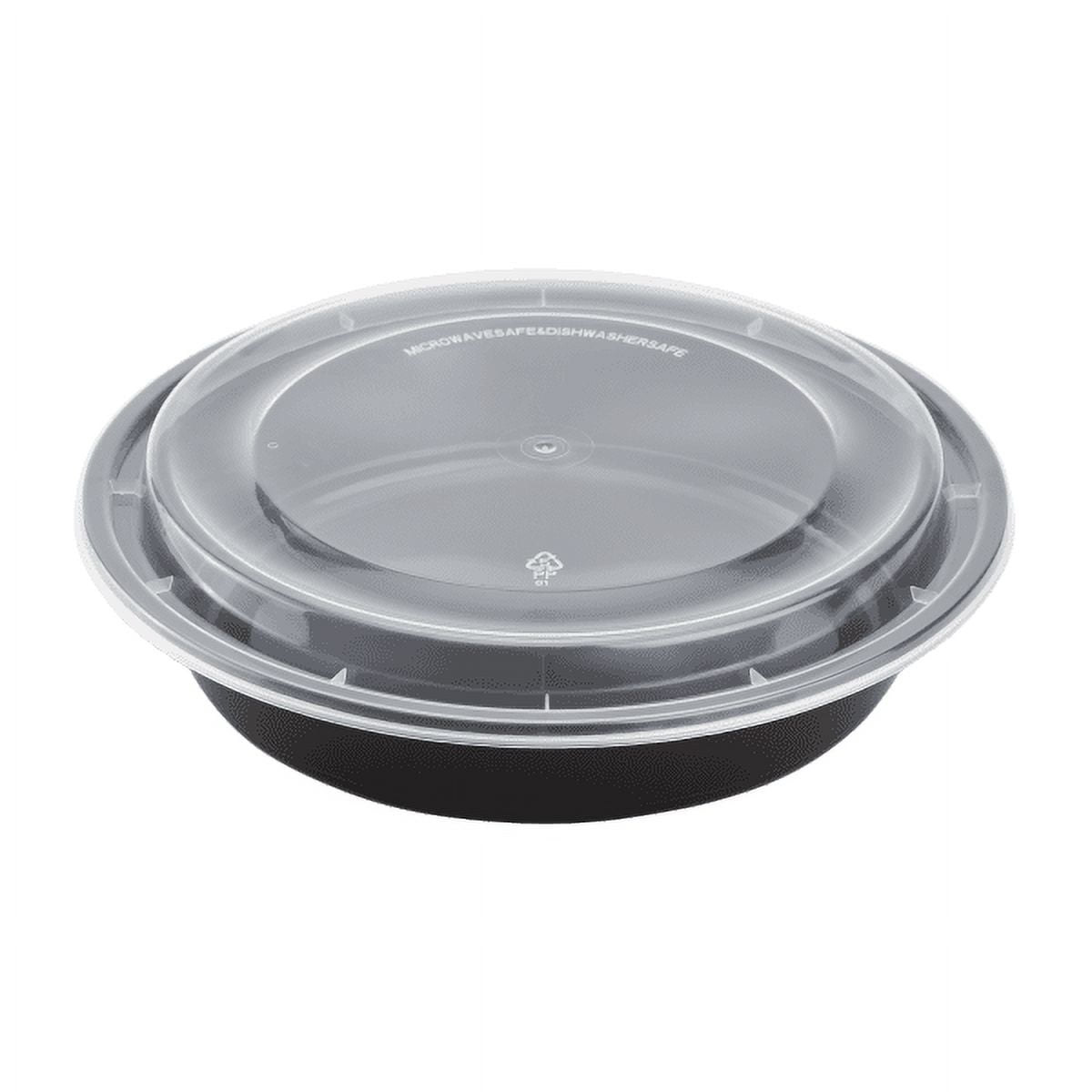 Asporto 32 oz Round Black Plastic To Go Box - with Clear Lid, Microwavable  - 7 1/4 x 7 1/4 x 3 - 100 count box