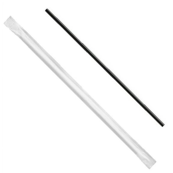 Karat 5.75" PP Plastic Stir Straw Paper Wrapped, Black - 10,000 ct