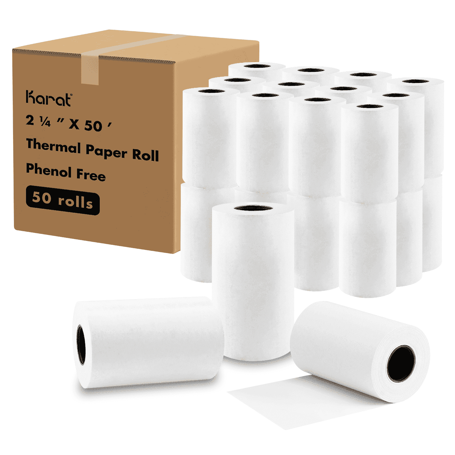 Karat [50 Rolls] 2 1/4" x 50' Thermal Paper Rolls | Phenol Free | For ...