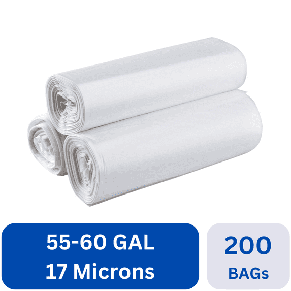 Karat 55-60 Gallon Trash Bags | 17 Microns | Clear High Density Garbage Can Liners | (38" x 60") 200 ct