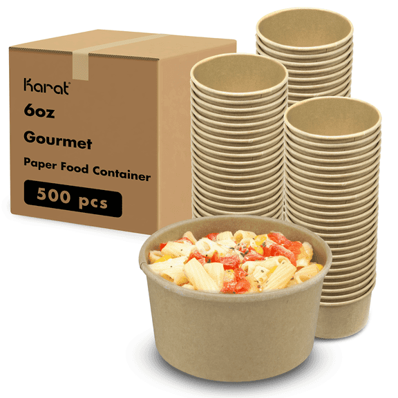 Karat 6oz Gourmet Paper Food Container, Kraft (96mm) - 500 pcs
