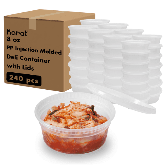 Karat 8 Oz Recyclable Polypropylene Deli Containers w/ Lids (Pack of 240)