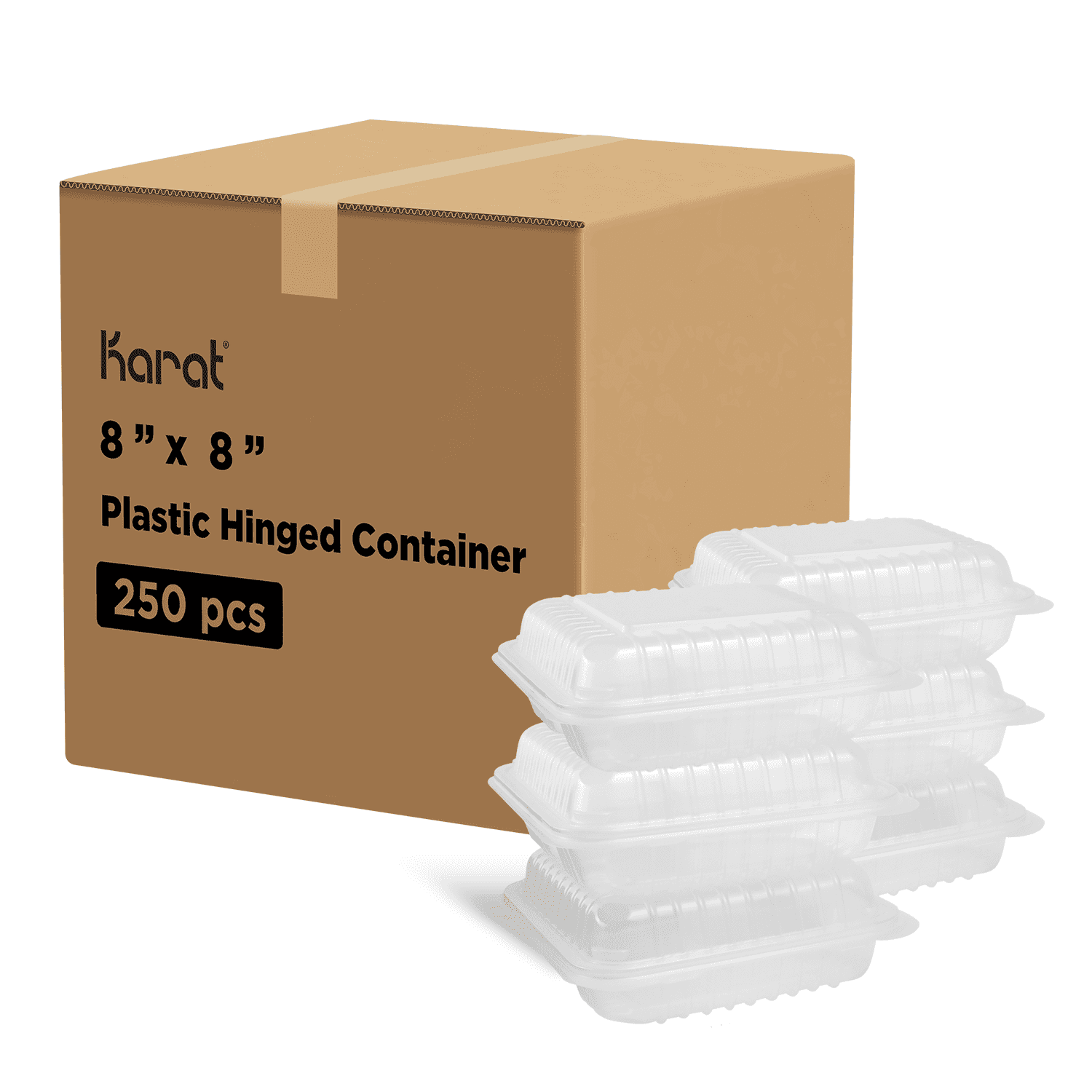 Karat Disposable 8''x8'' TakeOut Box, PP Plastic Hinged