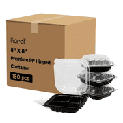Karat 8"x 8" Premium PP Hinged Container, 3 compartments - 150 ct