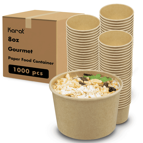 Karat 8oz Gourmet Paper Food Container, Kraft (96mm) - 1,000 pcs