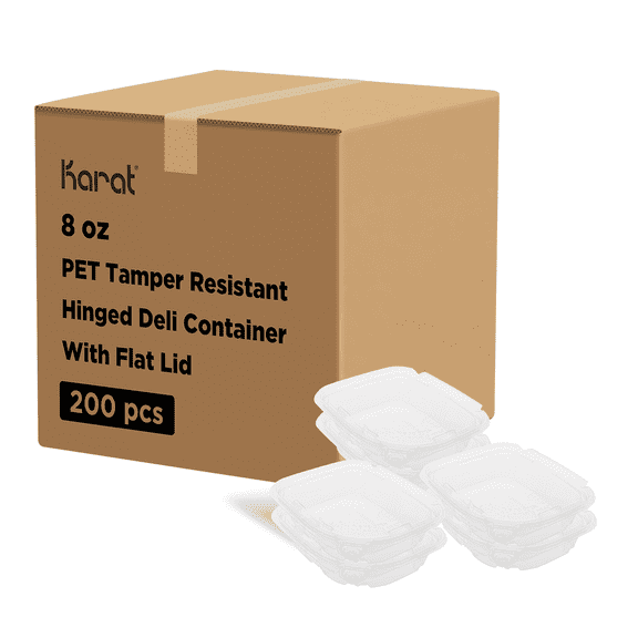 Karat 8oz PET Plastic Tamper Resistant Hinged Deli Container with Lid - 200 sets