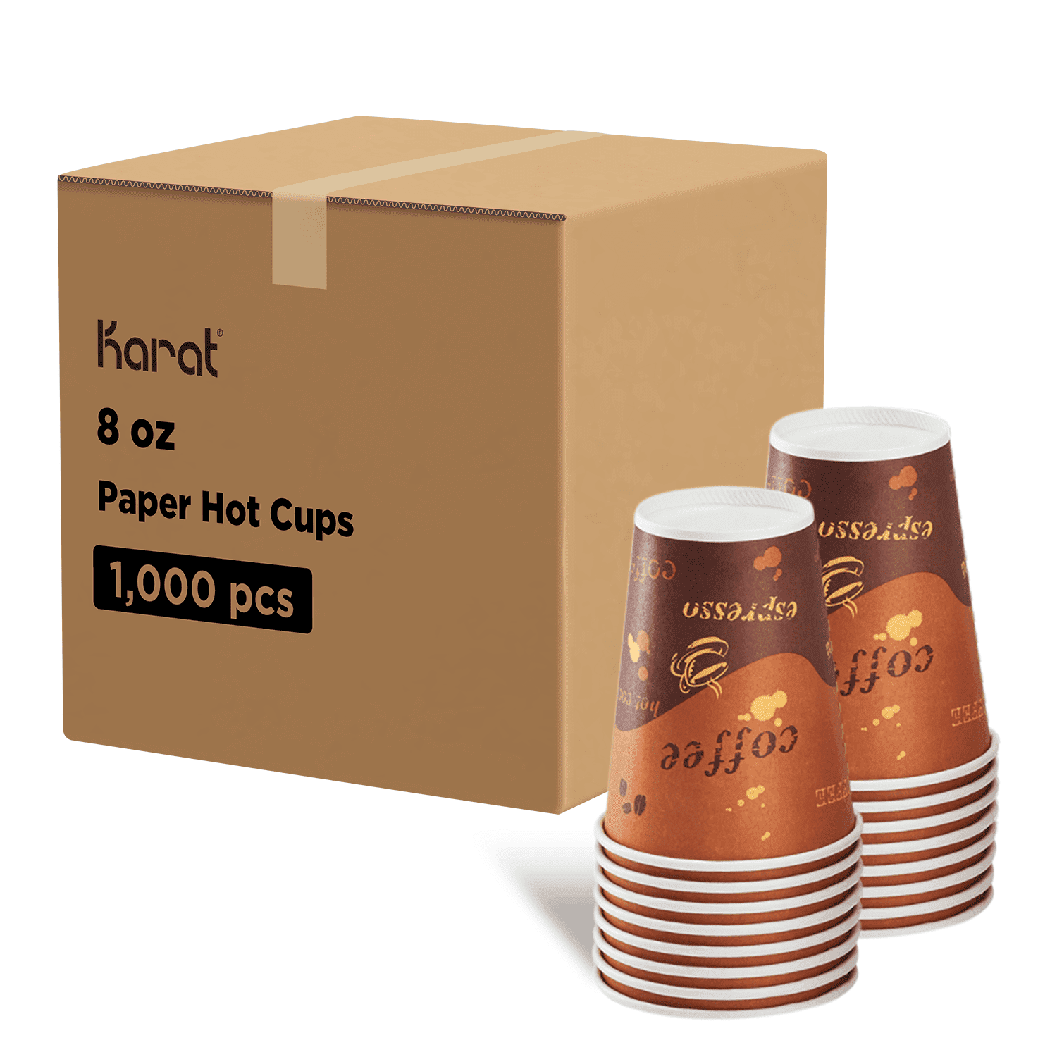 Karat 8oz Disposable Paper Hot Cups with Lids, Coffee Print, 1000 ct in