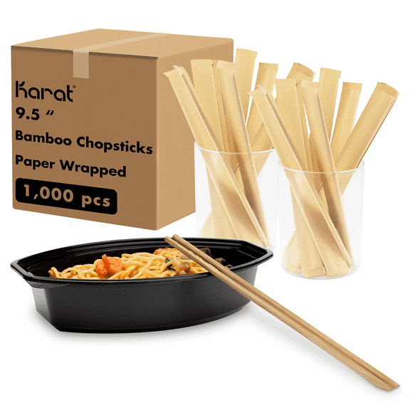 Karat 9.5" Paper Wrapped Bamboo Chopsticks - Kraft - Pack of 1000 pairs