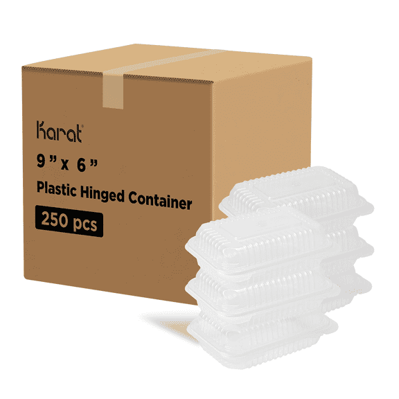 Karat 9'' x 6" PP Plastic Hinged Container, 1 compartment - 250 ct