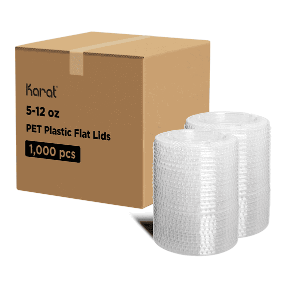 Karat 92mm PET Plastic Flat Lids - No Hole - 1,000 ct