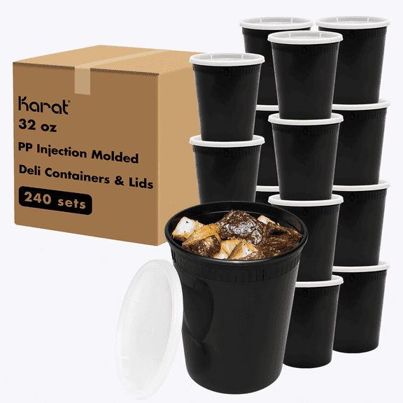 Karat Black PP Heat-Resistant Deli Food Storage Container (240 Counts)