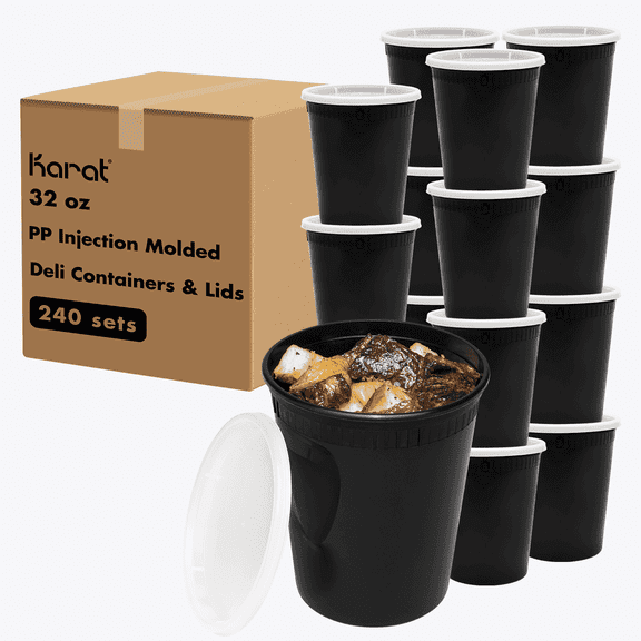 Karat Black PP Heat-Resistant Deli Food Storage Container (240 Counts)