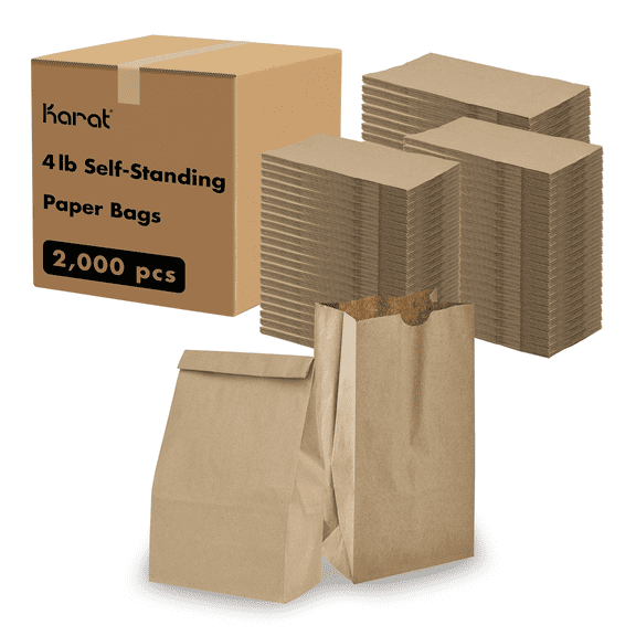 Karat Brown Paper Bags, 4 lb, 2000 ct – Kraft Lunch & Snack Bags, Bulk Pack