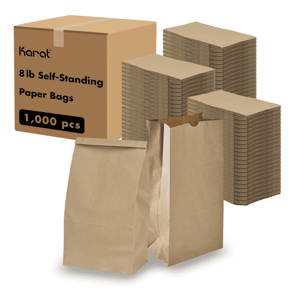 Karat Brown Paper Bags, 8 lb, 1,000 ct – Kraft Grocery, Lunch, and Takeout Bags, Bulk Pack