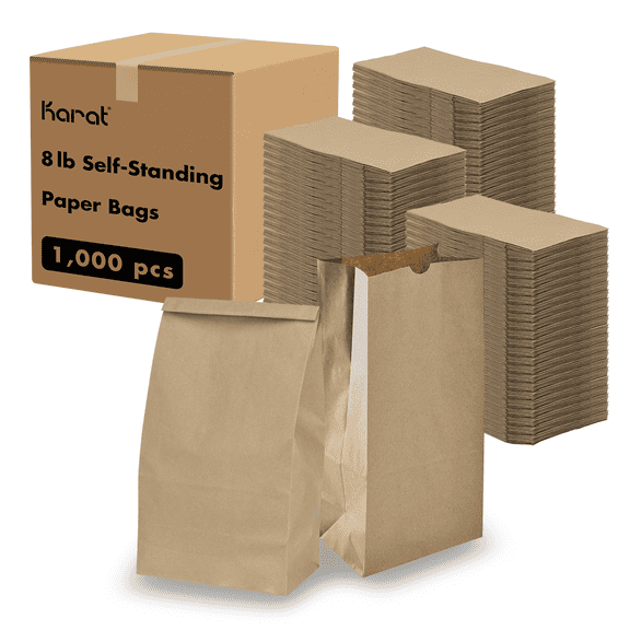 Karat Brown Paper Bags, 8 lb, 1,000 ct – Kraft Grocery, Lunch, and Takeout Bags, Bulk Pack