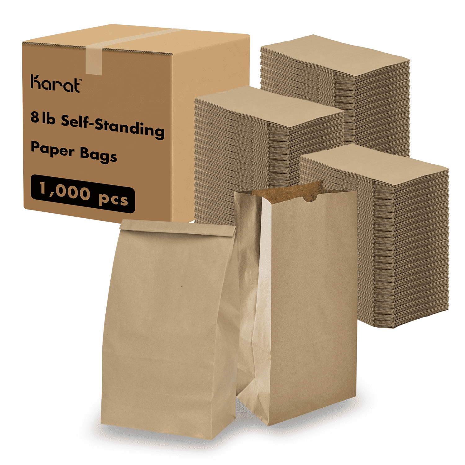 Karat Brown Paper Bags, 8 lb, 1,000 ct – Kraft Grocery, Lunch, and Takeout Bags, Bulk Pack