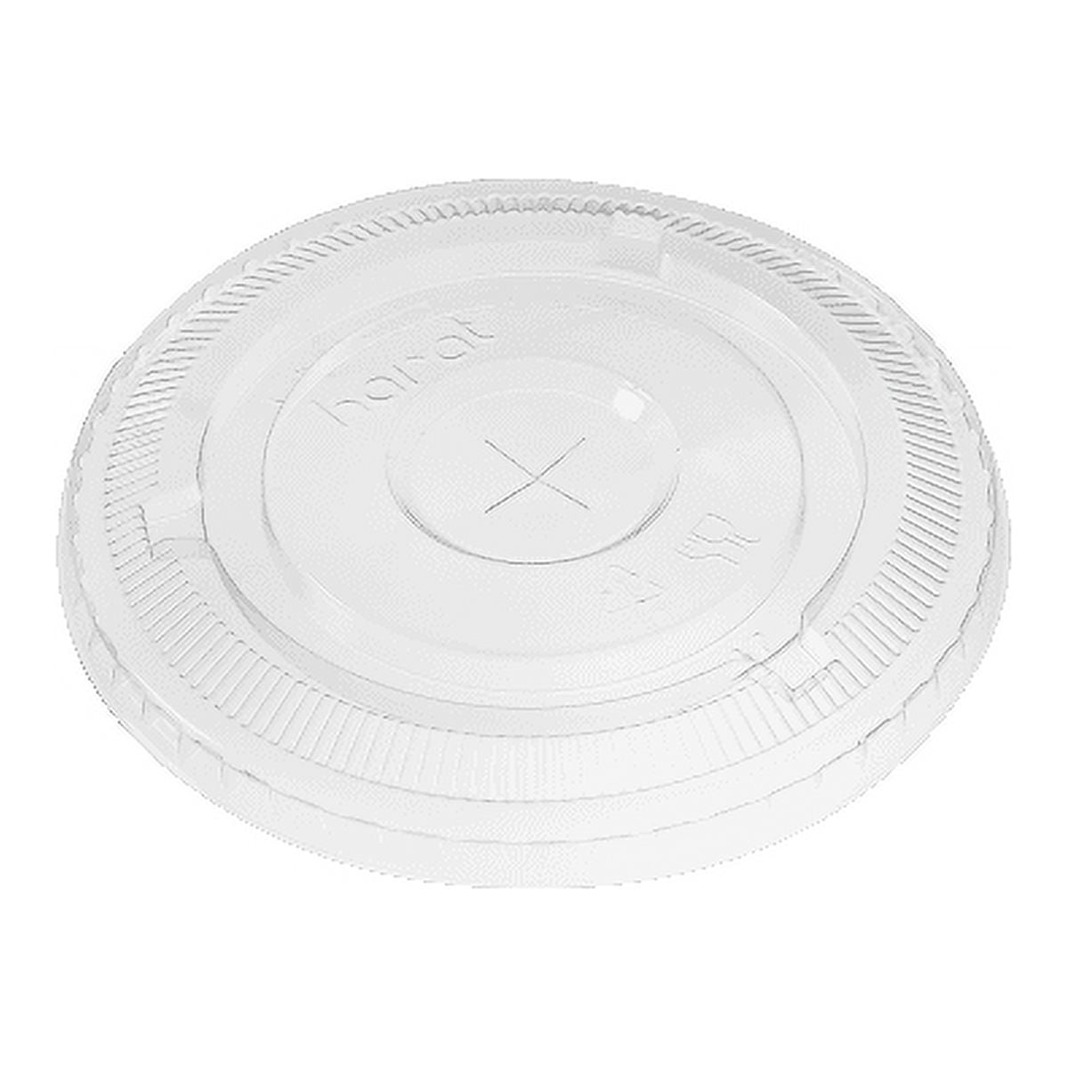 Karat 98mm Clear Plastic Flat Lid for 98mm Cups with Push Straw