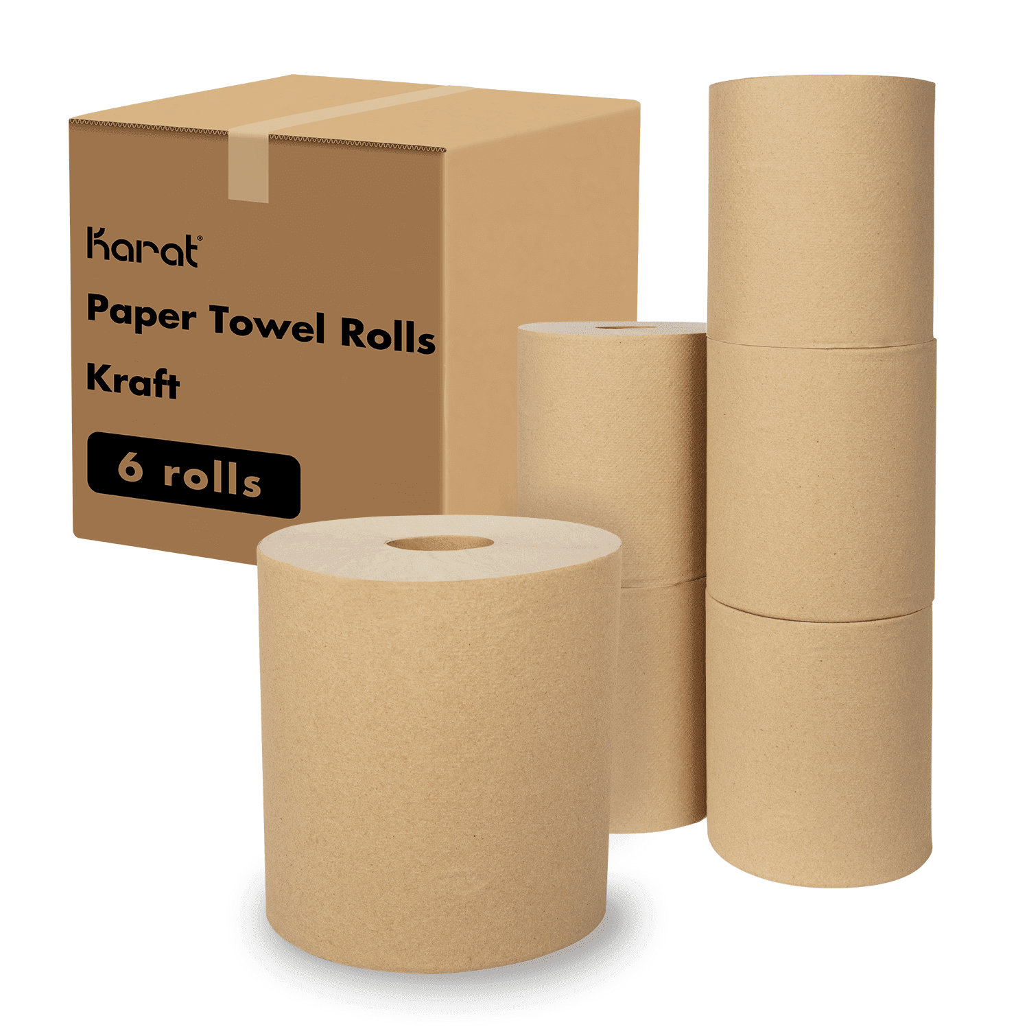 Karat Commercial Paper Towel Rolls, Kraft 750 ft, Absorbent & Sturdy for High Traffic Areas, JS-RTK750 (Pack of 6)