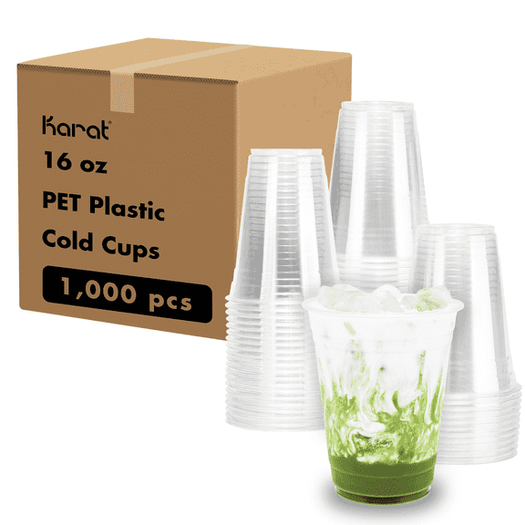 Karat Disposable Plastic Cups, 16 oz, Clear, 1,000 Count