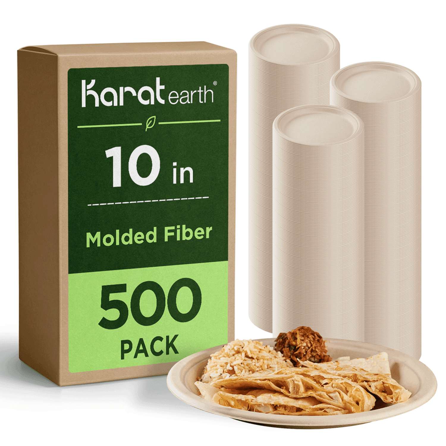 Karat Earth 10'' Paper Round Plates, Molded Fiber, Natural - 500 pcs