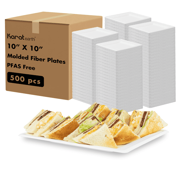 Karat Earth 10x 10 Paper Square Plate, Molded Fiber, White - 500 pcs