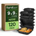 thumbnail image 1 of Karat Earth [120pcs - 9x9] 3-Compartment Mineral Filled PP Hinged Container - Black, 1 of 10