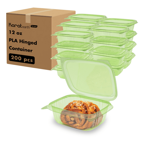 Karat Earth 12oz PLA Hinged Deli Container, Green - 200 pcs
