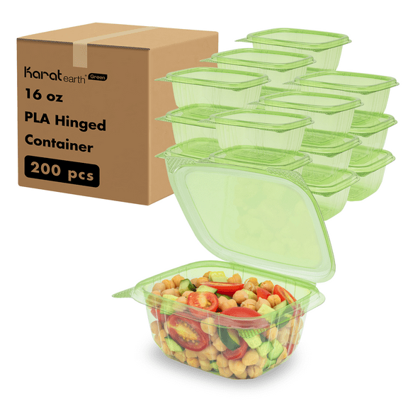 Karat Earth 16oz PLA Hinged Deli Container, Green - 200 pcs