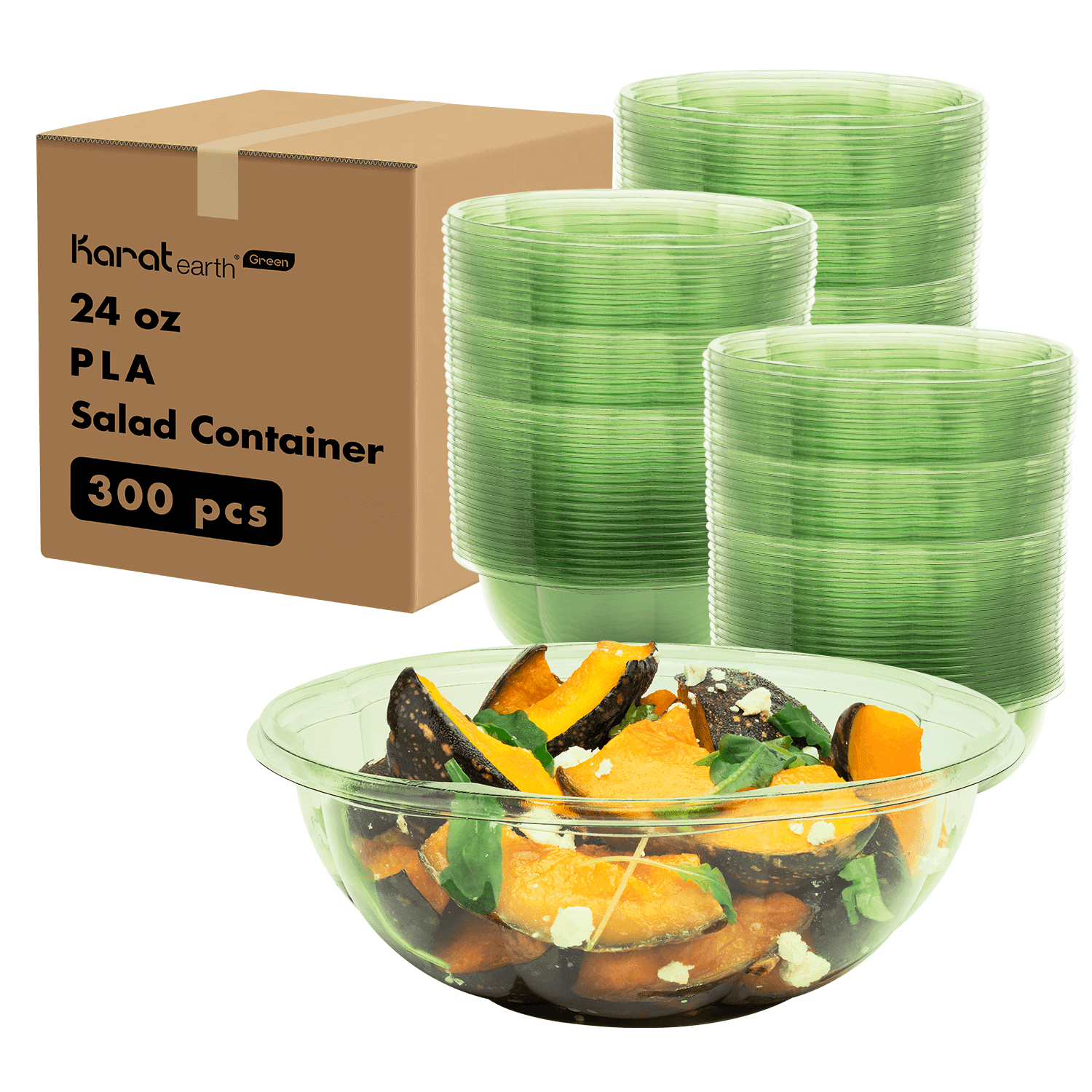 Karat Earth 24oz Salad Container, 175mm, Green - 300 pcs