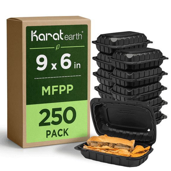Karat Earth [250 pcs - 9x6] Mineral Filled PP Hinged Container - Black