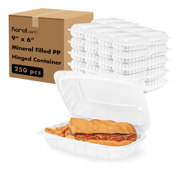 Karat Earth [250pcs - 9x6] Mineral Filled PP Hinged Container - White