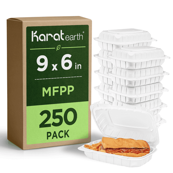 Karat Earth [250pcs - 9x6] Mineral Filled PP Hinged Container - White