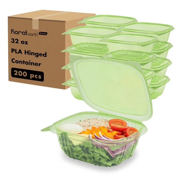 Karat Earth 32oz PLA Hinged Deli Container, Green - 200 pcs