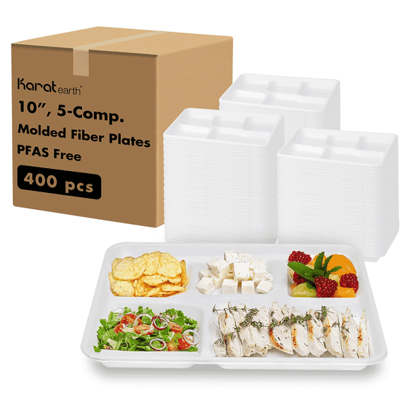 Karat Earth Paper Plate, 5-Compartment Molded Fiber Tray , 10''x8'' - 400 pcs