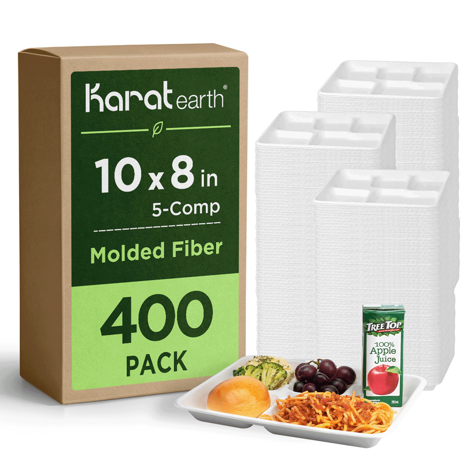 Karat Earth Paper Plate, 5-Compartment Molded Fiber Tray , 10''x8'' - 400 pcs