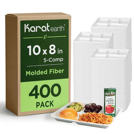 Karat Earth Paper Plate, 5-Compartment Molded Fiber Tray , 10''x8'' - 400 pcs