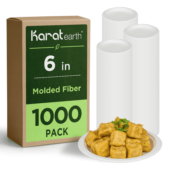 Karat Earth 6'' Paper Round Plates, Molded Fiber, White - 1,000 pcs