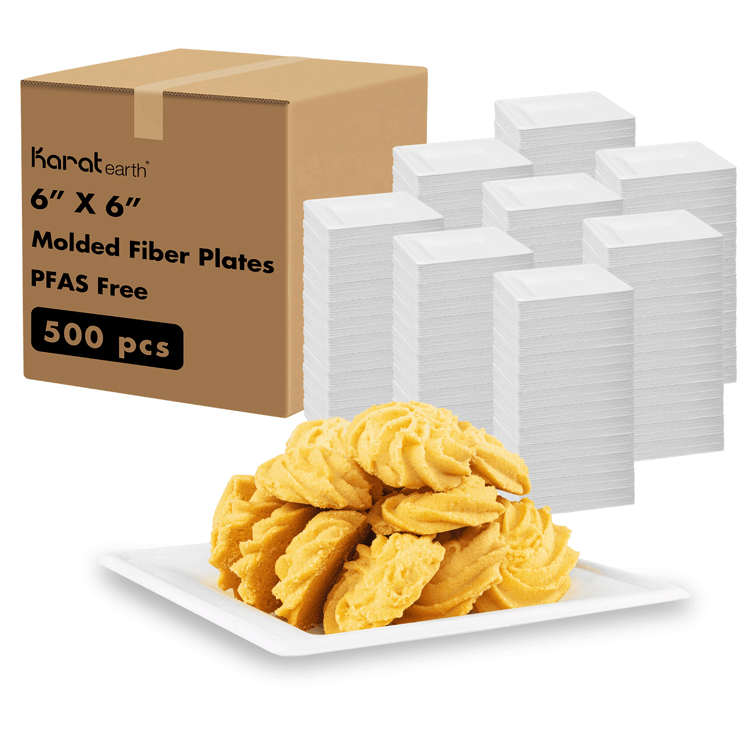 Karat Earth 6”x 6” Paper Square Plate, Molded Fiber, White - 500 pcs