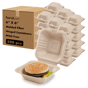 Karat Earth 6x6 Paper Hinged Containers, Molded Fiber, Natural - 500 pcs