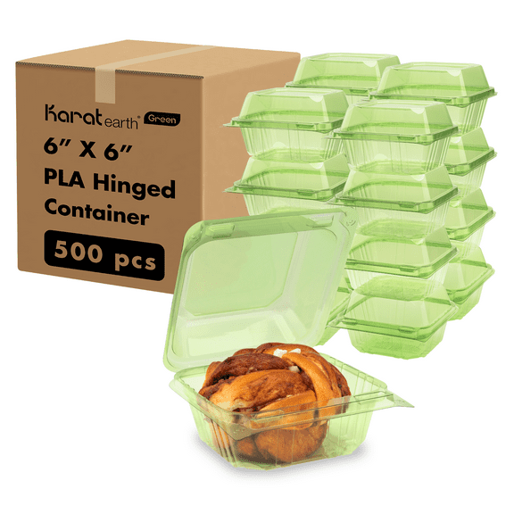 Karat Earth 6''x6'' PLA Hinged Containers, Green - 500 pcs