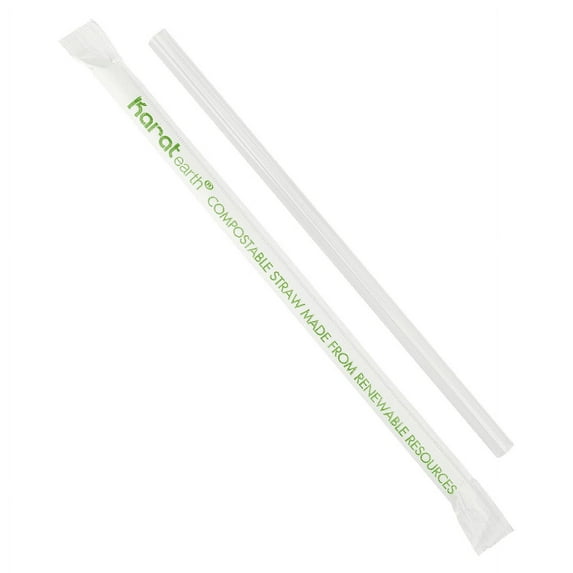 Karat Earth 7.75" Giant PLA Straws Paper Wrapped (7mm) - Clear - 2000 ct