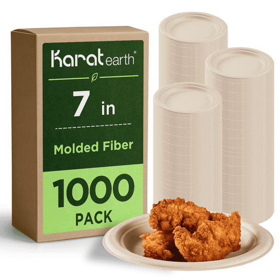 Karat Earth 7'' Paper Round Plates, Molded Fiber, Natural - 1,000 pcs