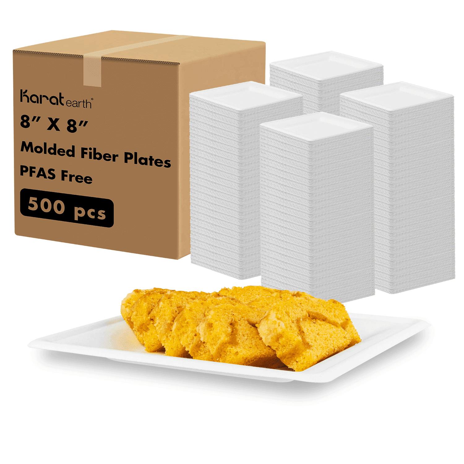 Karat Earth 8”x 8” Paper Square Plate, Molded Fiber, White - 500 pcs